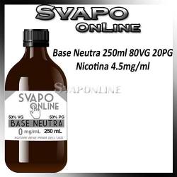 Base Neutra 250ml con Nicotina 4.5mg 80VG 20PG Svapo Online