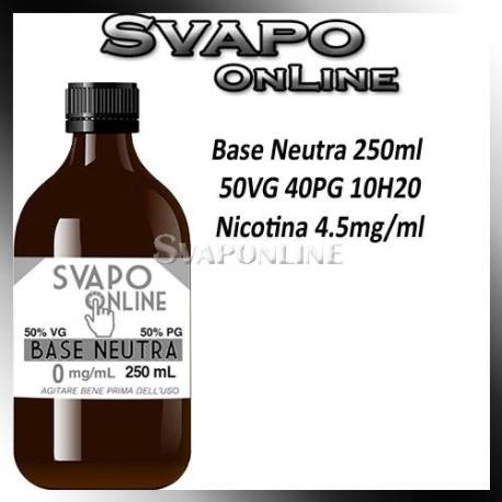 Base Neutra 250ml con Nicotina 4.5mg 50VG 40PG 10H20 Svapo Online