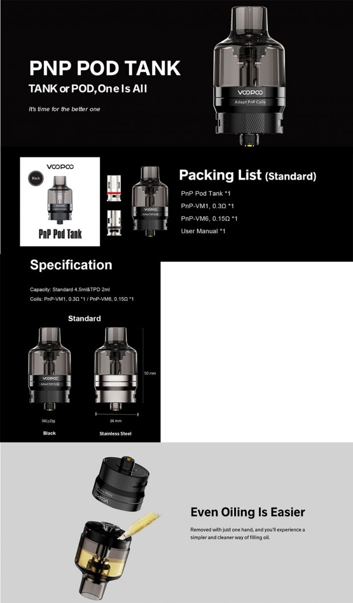 Voopoo PnP atomizzatore con pin 510 per kit Voopoo con capienza 4.5ml
