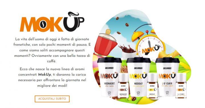 Aromi Dreamods MOKUP - Arrivati a meta giornata serve qualcosa che dia la carica, ecco perche non puo mancare un bel caffe arricchito da una gradevole nota di vaniglia e un tocco di latte.